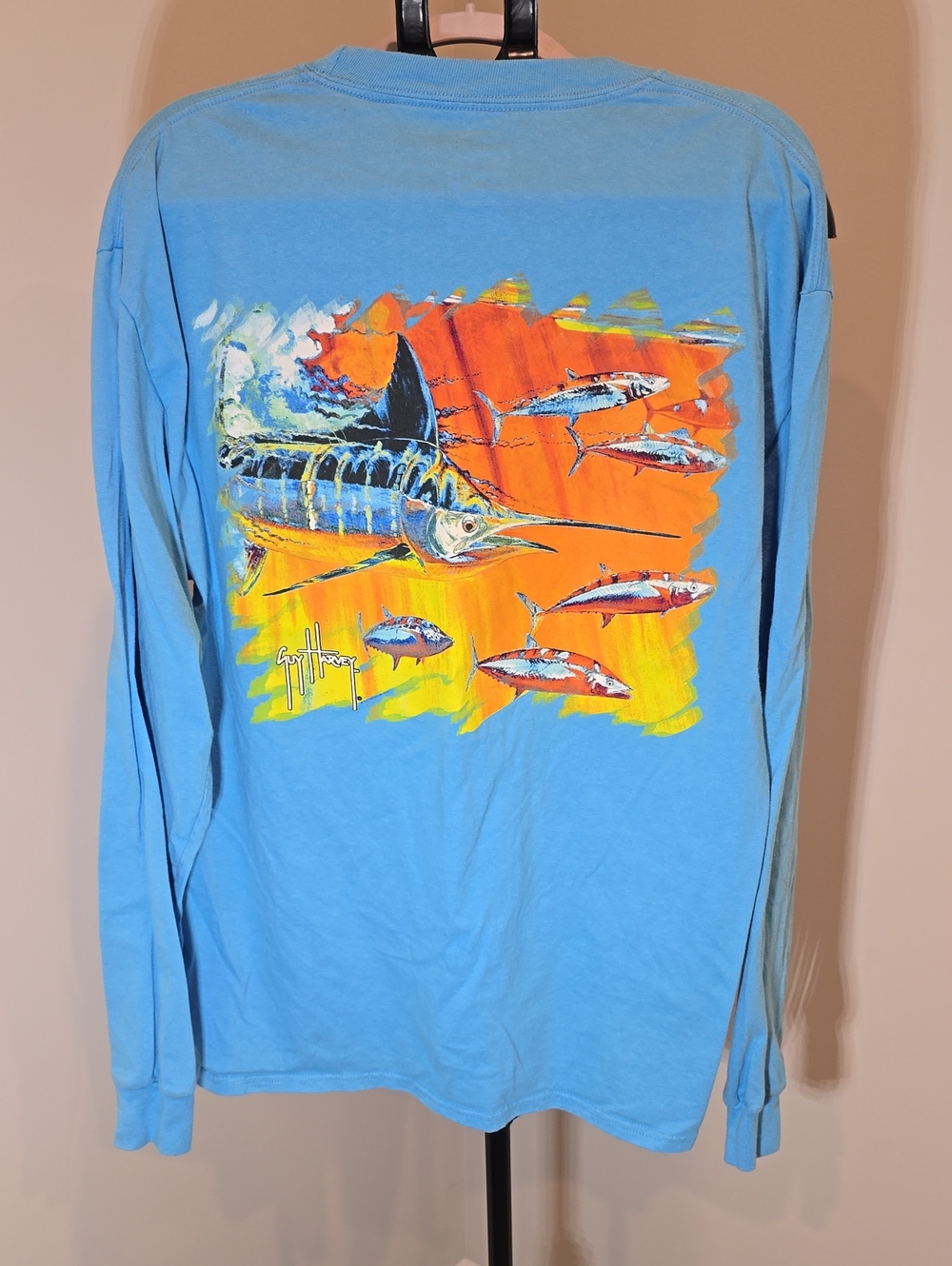 Guy Harvey Light Blue Long-Sleeve Marlin Graphic Rash Guard